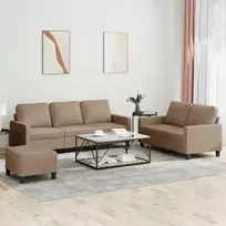 Sofa Sofos komplektas su pagalvėmis, 3 dalių, kapučino, dirbtinė oda