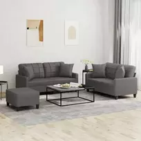 Sofa Sofos komplektas su pagalvėmis, 3 dalių, pilkas, dirbtinė oda