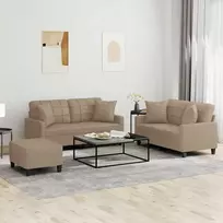 Sofa Sofos komplektas su pagalvėmis, 3 dalių, kapučino, dirbtinė oda