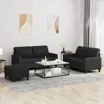 Sofa Sofos komplektas su pagalvėlėmis, 3 dalių, juodas, dirbtinė oda
