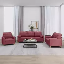 Sofa Sofos komplektas su pagalvėmis, 3 dalių, vyno, audinys