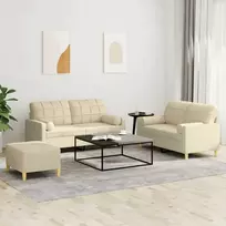 Sofa Sofos komplektas su pagalvėmis, 3 dalių, kreminis, audinys
