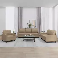 Sofa Sofos komplektas su pagalvėmis, 3 dalių, kapučino, dirbtinė oda