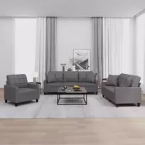Sofa Sofos komplektas su pagalvėmis, 3 dalių, pilkas, dirbtinė oda
