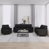 Sofa Sofos komplektas su pagalvėmis, 3 dalių, juodas, audinys