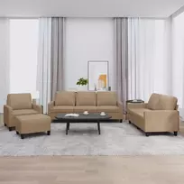 Sofa Sofos komplektas su pagalvėmis, 4 dalių, kapučino, dirbtinė oda