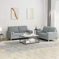 Sofa Sofos komplektas su pagalvėmis, 2 dalių, pilkas, audinys