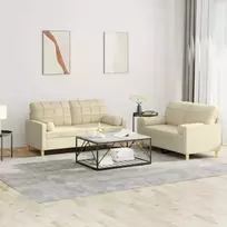 Sofa Sofos komplektas su pagalvėmis, 2 dalių, kreminis, audinys