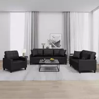 Sofa Sofos komplektas su pagalvėmis, 3 dalių, juodas, dirbtinė oda