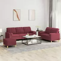 Sofa Sofos komplektas su pagalvėmis, 3 dalių, vyno, audinys