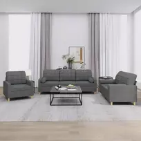 Sofa Sofos komplektas su pagalvėmis, 3 dalių, pilkas, audinys