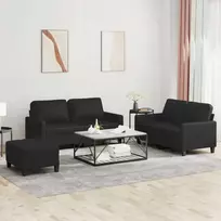 Sofa Sofos komplektas su pagalvėlėmis, 3 dalių, juodas, dirbtinė oda