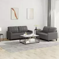 Sofa Sofos komplektas su pagalvėlėmis, 2 dalių, pilkas, dirbtinė oda