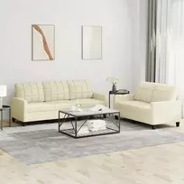 Sofa Sofos komplektas su pagalvėmis, 2 dalių, kreminis, dirbtinė oda