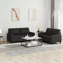 Sofa Sofos komplektas su pagalvėlėmis, 2 dalių, juodas, dirbtinė oda