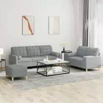 Sofa Sofos komplektas su pagalvėmis, 3 dalių, pilkas, audinys