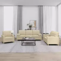 Sofa Sofos komplektas su pagalvėmis, 3 dalių, kreminis, audinys