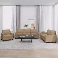 Sofa Sofos komplektas su pagalvėmis, 3 dalių, kapučino, dirbtinė oda