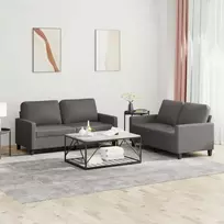 Sofa Sofos komplektas su pagalvėlėmis, 2 dalių, pilkas, dirbtinė oda