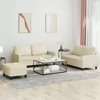 Sofa Sofos komplektas su pagalvėmis, 3 dalių, kreminis, dirbtinė oda