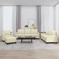 Sofa Sofos komplektas su pagalvėmis, 4 dalių, kreminis, dirbtinė oda