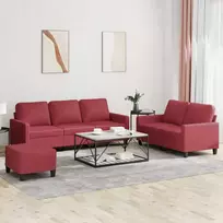 Sofa Sofos komplektas su pagalvėlėmis, 3 dalių, vyno, dirbtinė oda