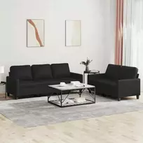 Sofa Sofos komplektas su pagalvėlėmis, 2 dalių, juodas, dirbtinė oda