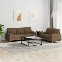 Sofa Sofos komplektas su pagalvėmis, 2 dalių, rudas, audinys
