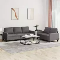 Sofa Sofos komplektas su pagalvėlėmis, 2 dalių, pilkas, dirbtinė oda
