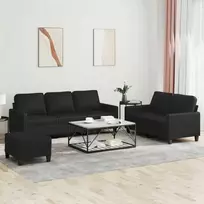 Sofa Sofos komplektas su pagalvėlėmis, 3 dalių, juodas, dirbtinė oda