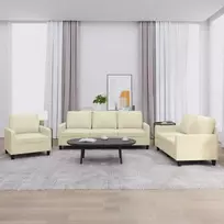 Sofa Sofos komplektas su pagalvėmis, 3 dalių, kreminis, dirbtinė oda