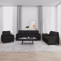 Sofa Sofos komplektas su pagalvėlėmis, 3 dalių, juodas, dirbtinė oda