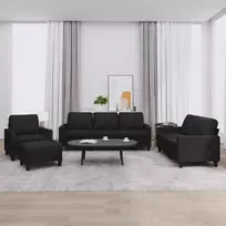 Sofa Sofos komplektas su pagalvėlėmis, 4 dalių, juodas, dirbtinė oda