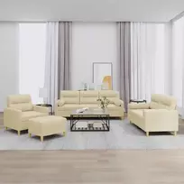 Sofa Sofos komplektas su pagalvėmis, 4 dalių, kreminis, audinys