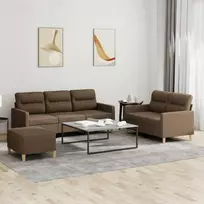 Sofa Sofos komplektas su pagalvėlėmis, 3 dalių, rudas, audinys