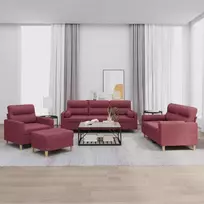 Sofa Sofos komplektas su pagalvėmis, 4 dalių, vyno, audinys
