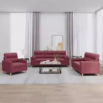 Sofa Sofos komplektas su pagalvėmis, 3 dalių, vyno, audinys