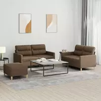 Sofa Sofos komplektas su pagalvėlėmis, 3 dalių, rudas, audinys