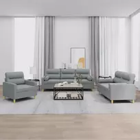 Sofa Sofos komplektas su pagalvėmis, 3 dalių, pilkas, audinys