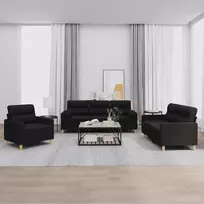 Sofa Sofos komplektas su pagalvėmis, 3 dalių, juodas, audinys