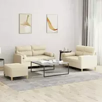 Sofa Sofos komplektas su pagalvėmis, 3 dalių, kreminis, audinys