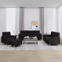Sofa Sofos komplektas su pagalvėmis, 4 dalių, juodas, audinys