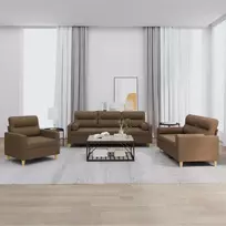 Sofa Sofos komplektas su pagalvėmis, 3 dalių, rudas, audinys