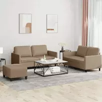 Sofa Sofos komplektas su pagalvėmis, 3 dalių, kapučino, dirbtinė oda