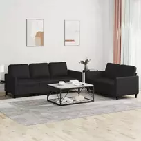 Sofa Sofos komplektas su pagalvėlėmis, 2 dalių, juodas, dirbtinė oda
