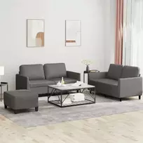 Sofa Sofos komplektas su pagalvėlėmis, 3 dalių, pilkas, dirbtinė oda