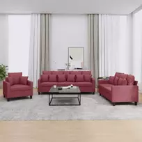 Sofa Sofos komplektas su pagalvėmis, 3 dalių, vyno, audinys