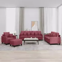 Sofa Sofos komplektas su pagalvėmis, 4 dalių, vyno, audinys