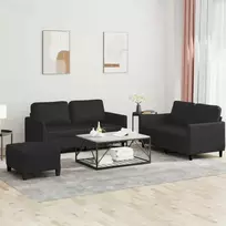 Sofa Sofos komplektas su pagalvėlėmis, 3 dalių, juodas, dirbtinė oda