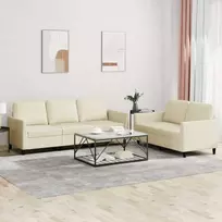 Sofa Sofos komplektas su pagalvėmis, 2 dalių, kreminis, dirbtinė oda